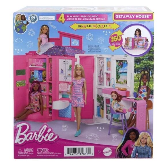 Barbie Getaway House Playset with 4 Play Areas and Pink - Picture 1 of 12